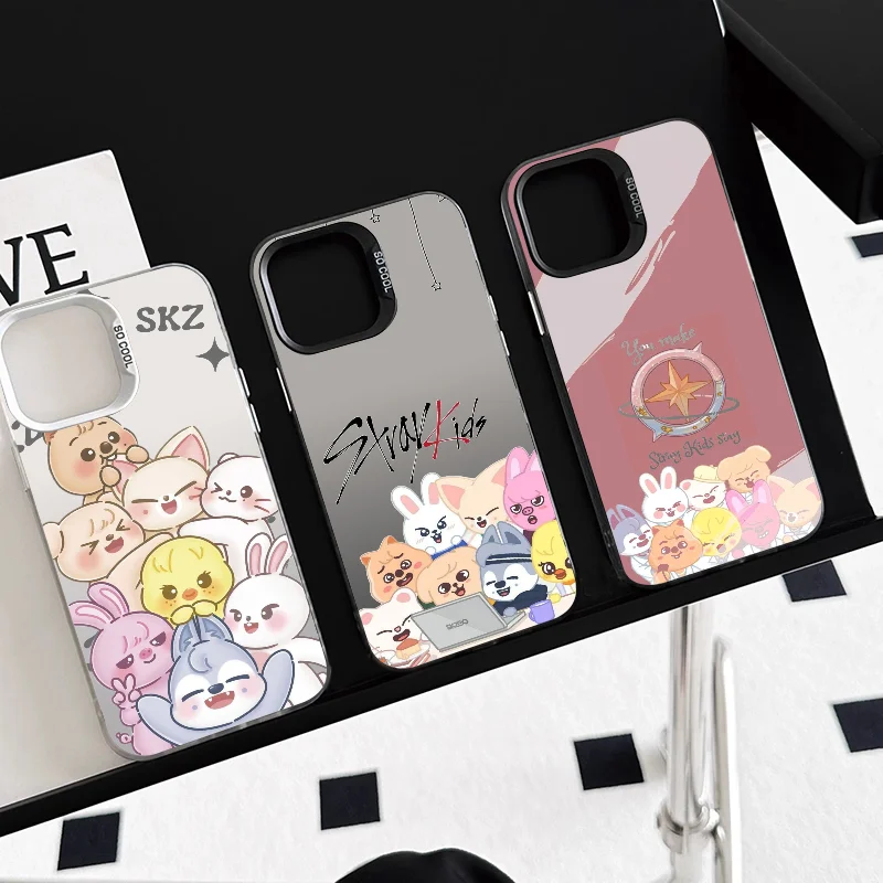 1PC Cartoon S-SKZ Phone Case Phone Case IMD color silver shell For iPhone 16 15 14 13 12 11 Pro Max Plus