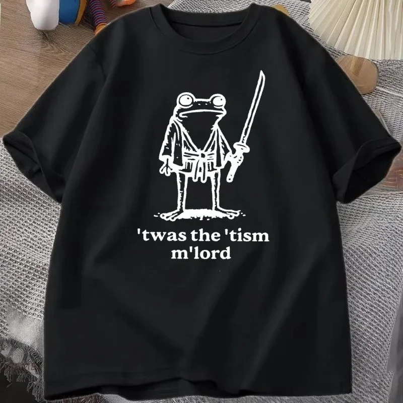 Twas the Tism M'lord Funny Frog Wizard T-Shirt Autism Awareness Casual round Neck Short Sleeve Weirdcore Streetwear Tee