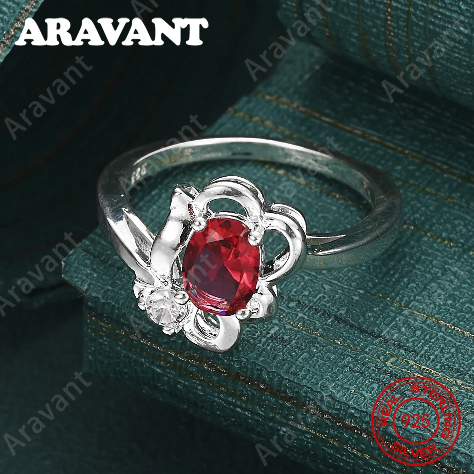 925 Sterling Silver Oval Red Zircon Ring (7-10#) - Women'S Commuter Accessory, Christmas Gift Jewelry