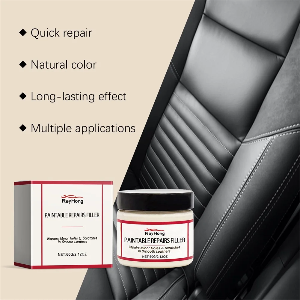 60g Car Home Leather Filler Repair Cream Leather Filling Paste Refurbishing Crack Tears, Filler Leather Holes Burns Restor