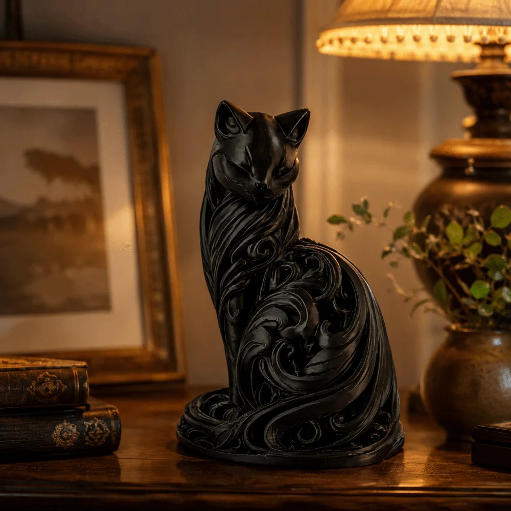 Nordic-Style Cat Statue Cute Home Decor Desktop Cat Ornaments Hollow Carving 3D Printed Sitting Cat Sculpture Bedroom Decor