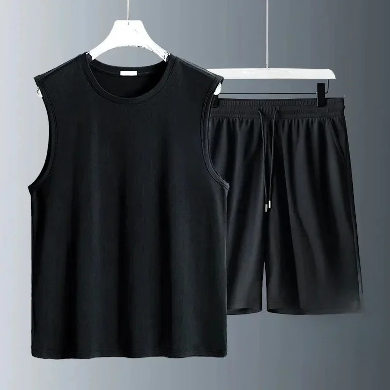 Thin Men Sets Oversized Sports Suit Sleeveless T Shirts + Shorts Pants Sports Vest Two-piece Set 2025 Summer  Sportswear Y2k Top