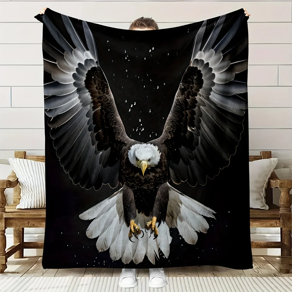 Printed Eagle Fleece Blanket Soaring Bald Eagle with Wings Spread Soft Warm Flannel Throw Blankets for Bed Sofa Home Decor