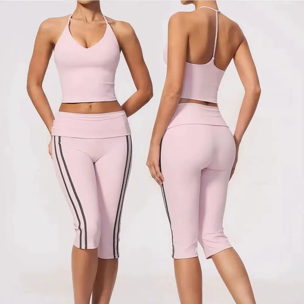 Fitness Set LeggingWomen 2 Pcs Yoga Set Wide Leg Capri Pants High Waisted Yoga Pants Sports Tank Top Gym Sportswear Fitness Vest