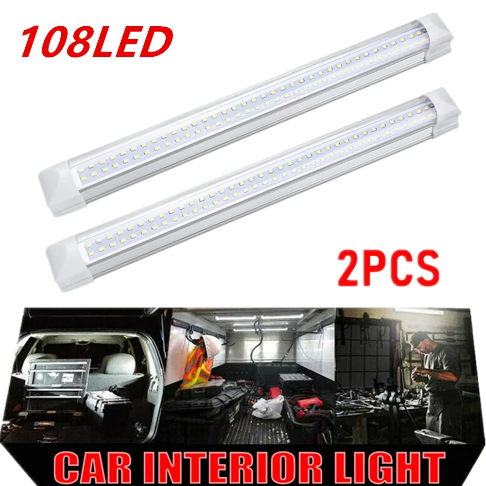 

2PCS LED Car Light Bar 108LED RV Van Truck Roof Light 12V-80V Dome Light Emergency Car Repair Lamp for Caravan Boat