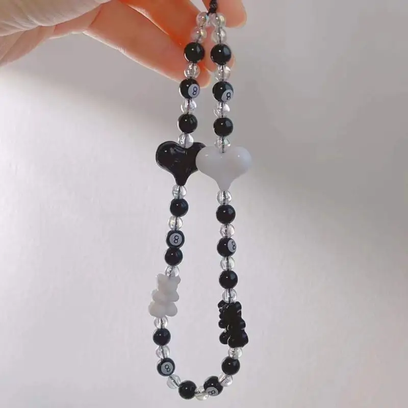 P9FE Handy-Zubehör, Harz, Bär, Würfel-Herz, Perlen-Lanyard, Handgelenkschnur für Frauen, handgefertigte Handykette, Handy-Gurt – Detail 5