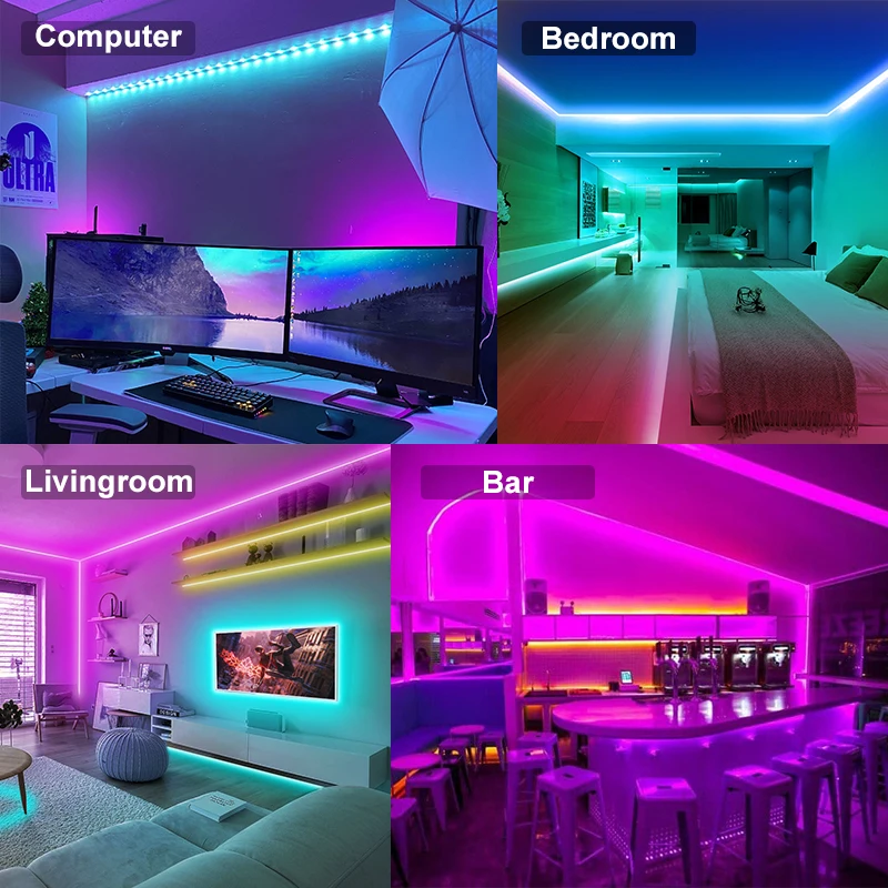 USB LED Strip Light com Bluetooth, luzes RGB flexíveis, luz de fundo, fita de diodo, lâmpada, fita, TV, desktop, tela, 5V, 1m-30m