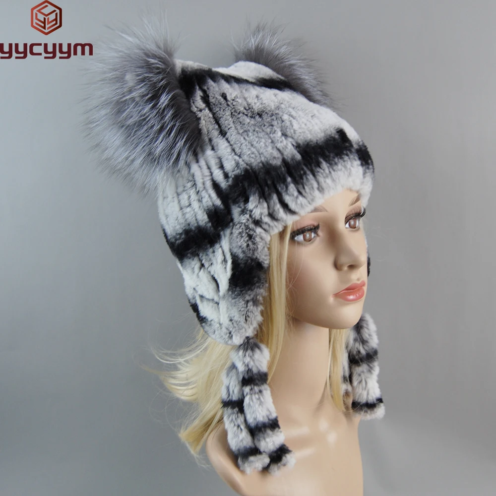 Winter Hats For Russian Women Real Rabbit Fur Knitted Hats Handmade Rabbit Fur Rex Warm High Quality Rabbit Fur Hats