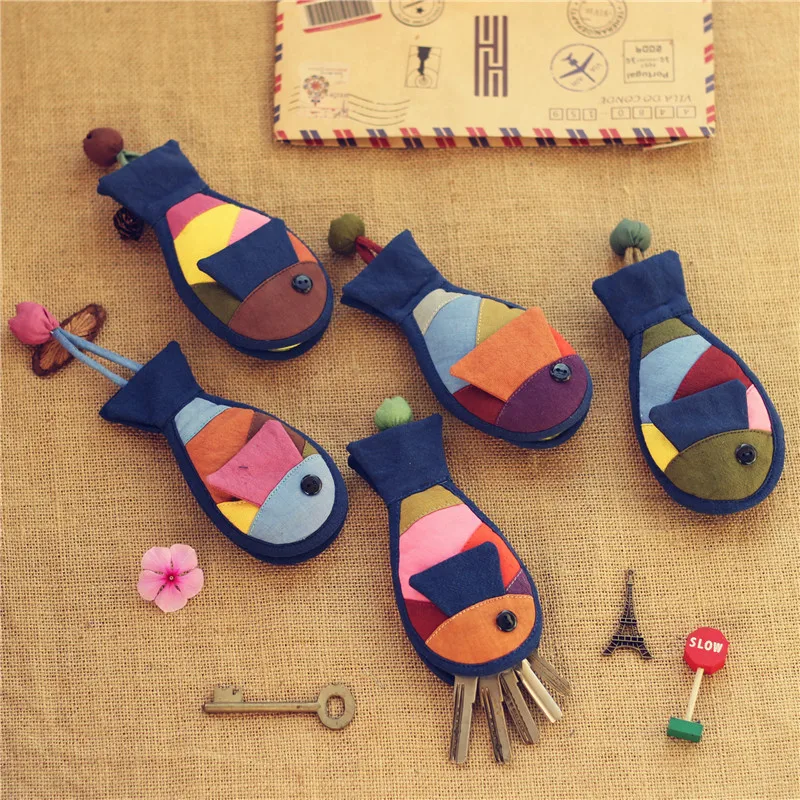Cute Girls Key Bag Yunnan Cartoon Car Key Holder Fabric Art Key Cover Precious Gift Bucket Shape Drawstring Closure Cotton