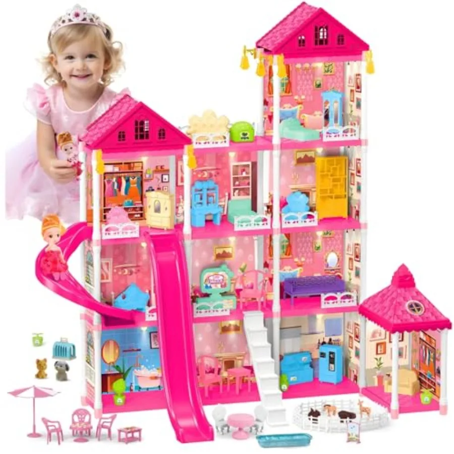 

Princess Castle Doll House Play Set for Girls Big Pretend Play Building Toy in Pink Ideal Birthday Gift for Ages 3-8