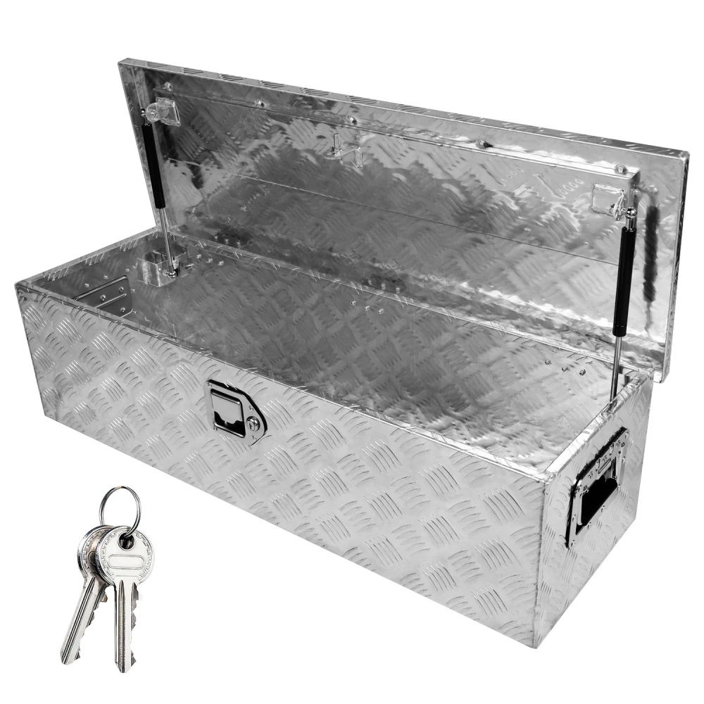 

39 Inch Truck Bed Tool Box Aluminum Heavy Duty Trailer Tool Box for Pickup Truck Bed RV Toolbox with Handle and Lock - Silver