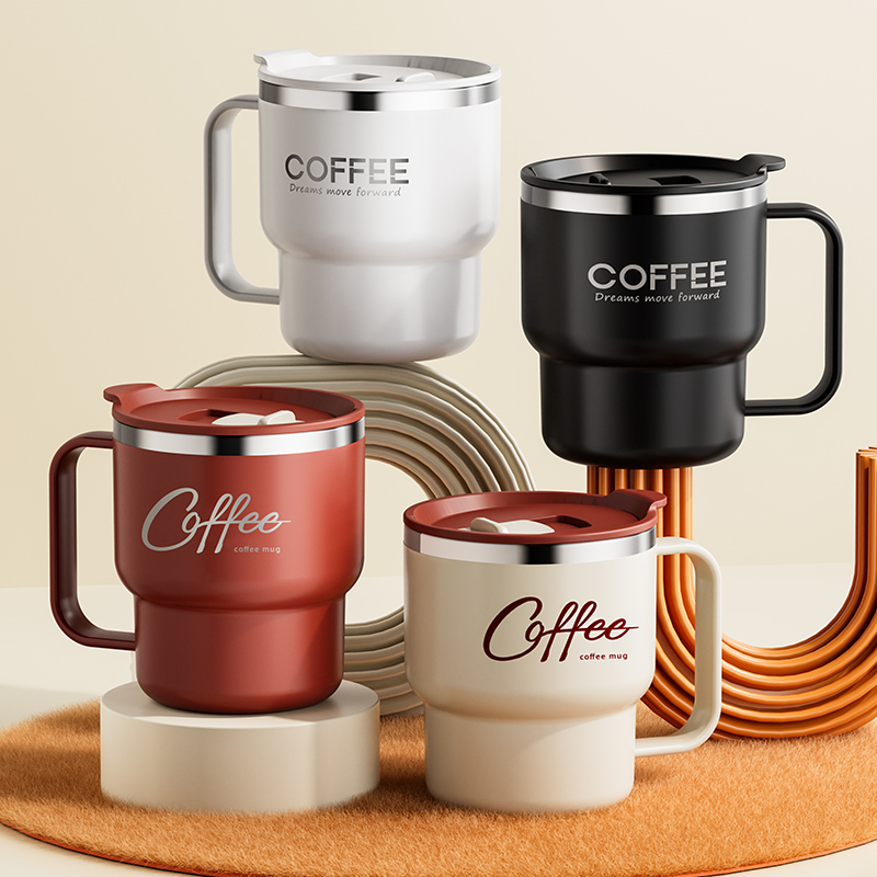 WORTHBUY 304 Stainless Steel Double Wall Insulated Coffee Cup With Handle Portable Students Leak-proof Water Cup Milk Coffee Mug