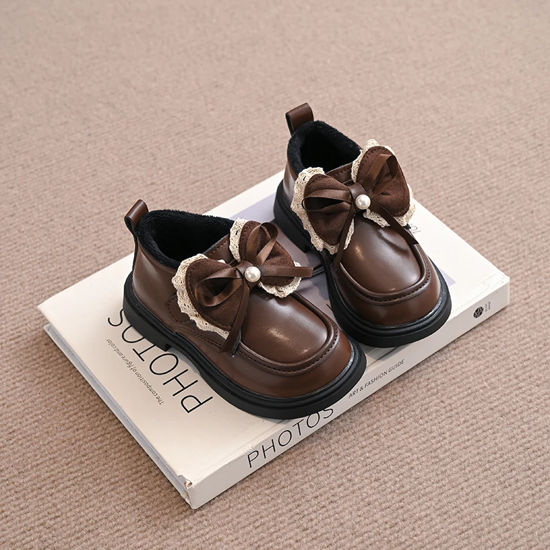 أحذية جلدية صغيرة للفتيات 2025 طراز جديد بفيونكة على الطراز البريطاني من الصوف أحذية الأميرة الدافئة والمتعددة الاستخدامات والمريحة #4