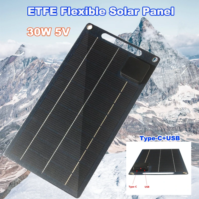 30W 5V ETFE Tragbares Solarpanel USB/Typ-C Flexibler Rucksack Solarladebrett Outdoor Camping Wandern Handy Power Bank