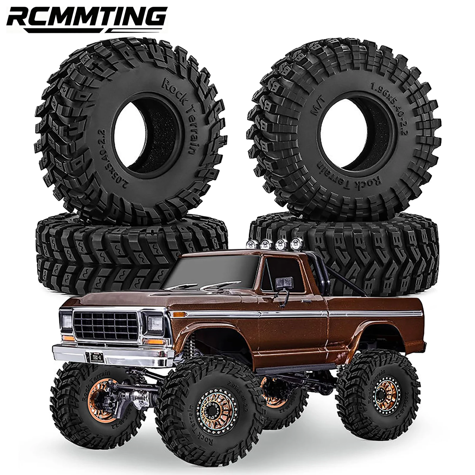 RCMMTING 4pcs 2.2 Inch 137mm Rubber Wheel Tires for 1/10 1/8 RC Crawler Car Axial SCX10 AXP8 Wraith RR10 Capra YK4082 YK4083