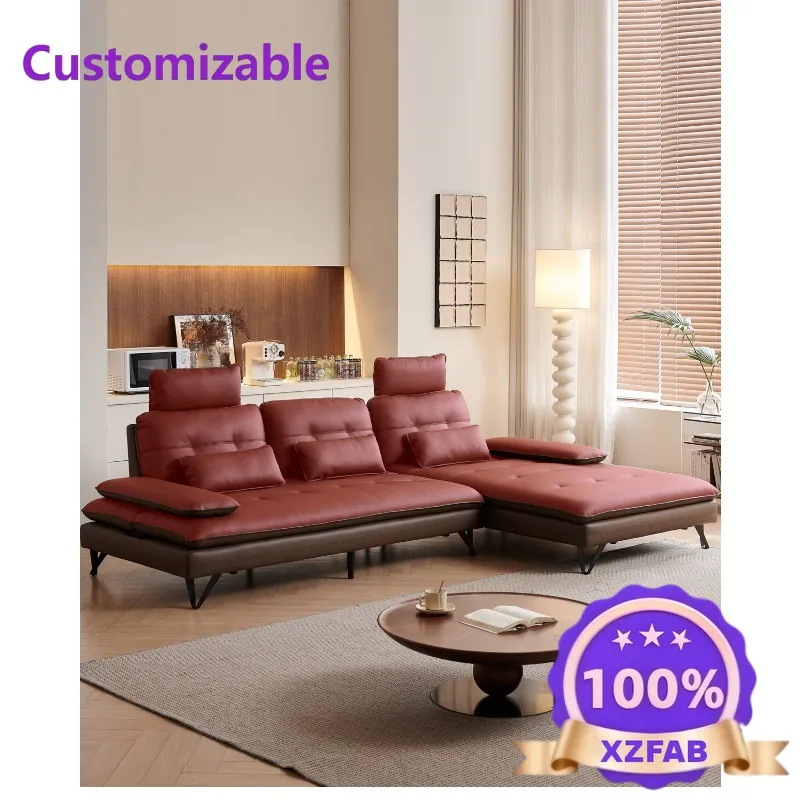 Factory Direct 2026 Minimalist leather sofa first layer cowhide living room movable backrest multi-functional modern light luxur