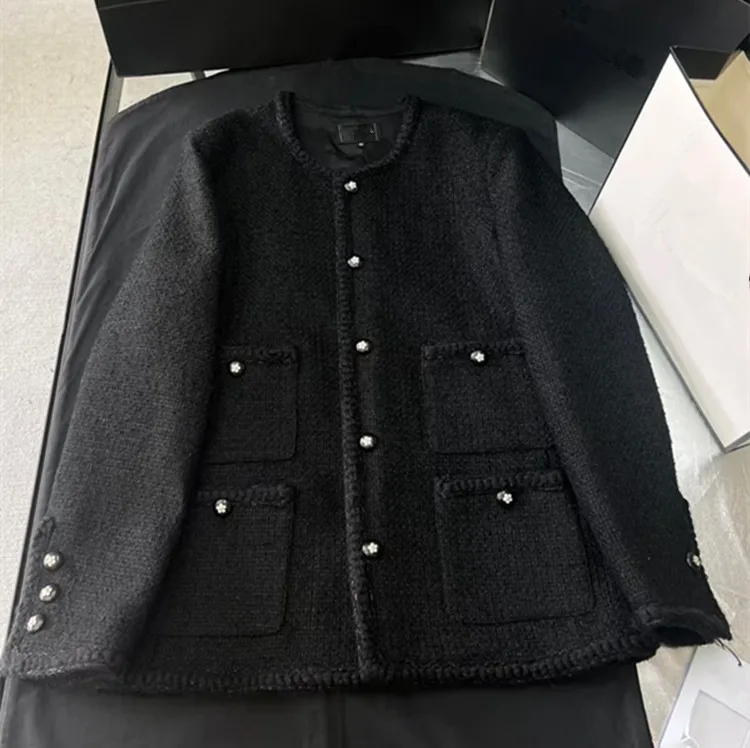 

Customization European women's clothing - new summer styles in 2026 Long-sleeved black single-button pocket tweed coat