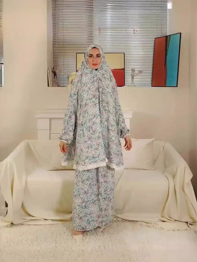 Conjunto Muçulmano de Duas Peças para Mulheres, Eid, Conjunto de Oração Muçulmana, Roupas Árabes, Conjuntos de Saias, Hijab Longo Com Capuz, Terno de Saia, Ramadã Marrocos