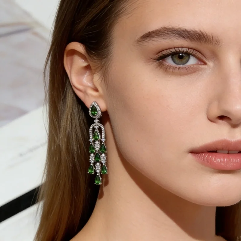 

Natural Diopside 3*4mm Tassel Dangle Earrings S925 Silver with CUG Certificate