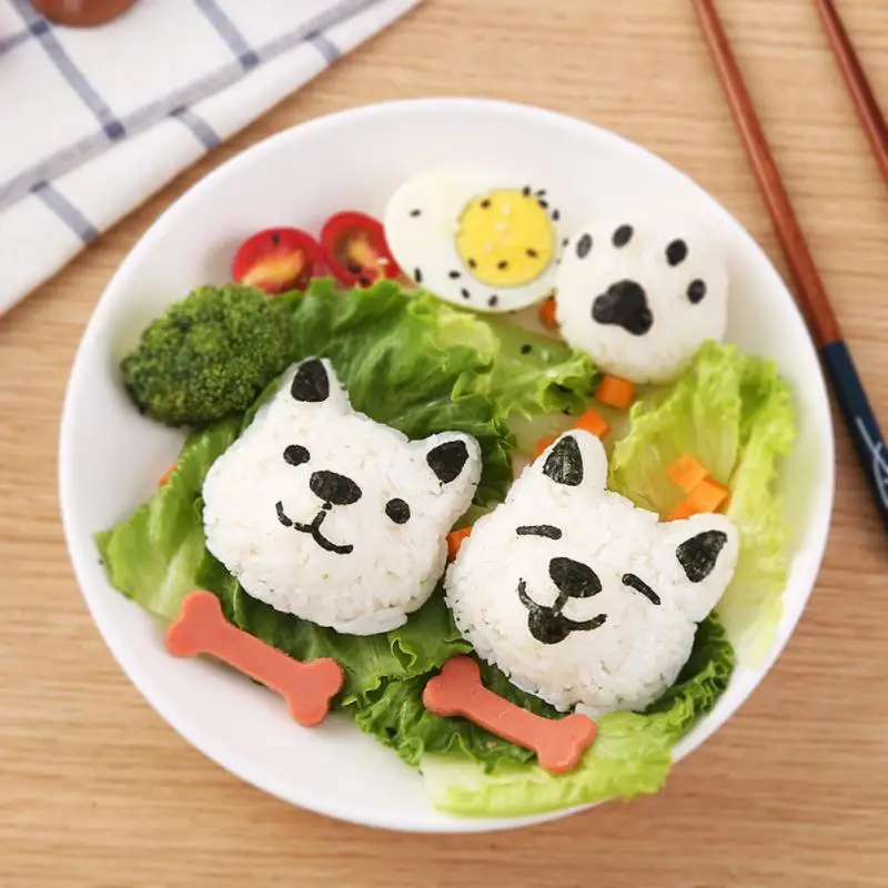 1Set Sushi Mold Rice Ball Mold Cartoon Cat Pattern Sushi Bento Nori Kitchen Rice Decor Kits Sandwich Maker Mold For Baby Kid