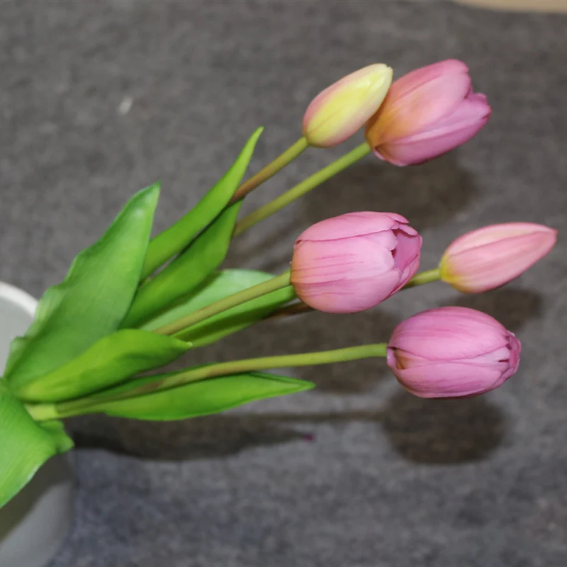 Simulation 5 Head Artificial Tulips Soft Silicone Real Touch Tulips Flower Fake Flower For Home Wedding Salon Party Decoration