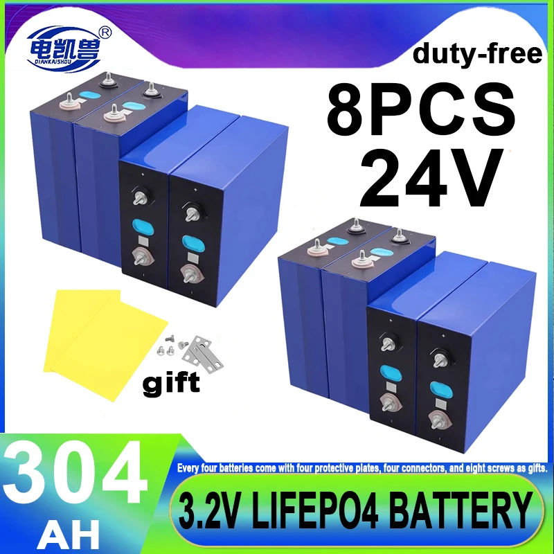 

8pcs LiFePO4 3.2V 304Ah 280Ah 105Ah Battery Original Cell Deep Cycle Grade A For DIY 12V 24V 48V Lithium Battery Pack NO TAX