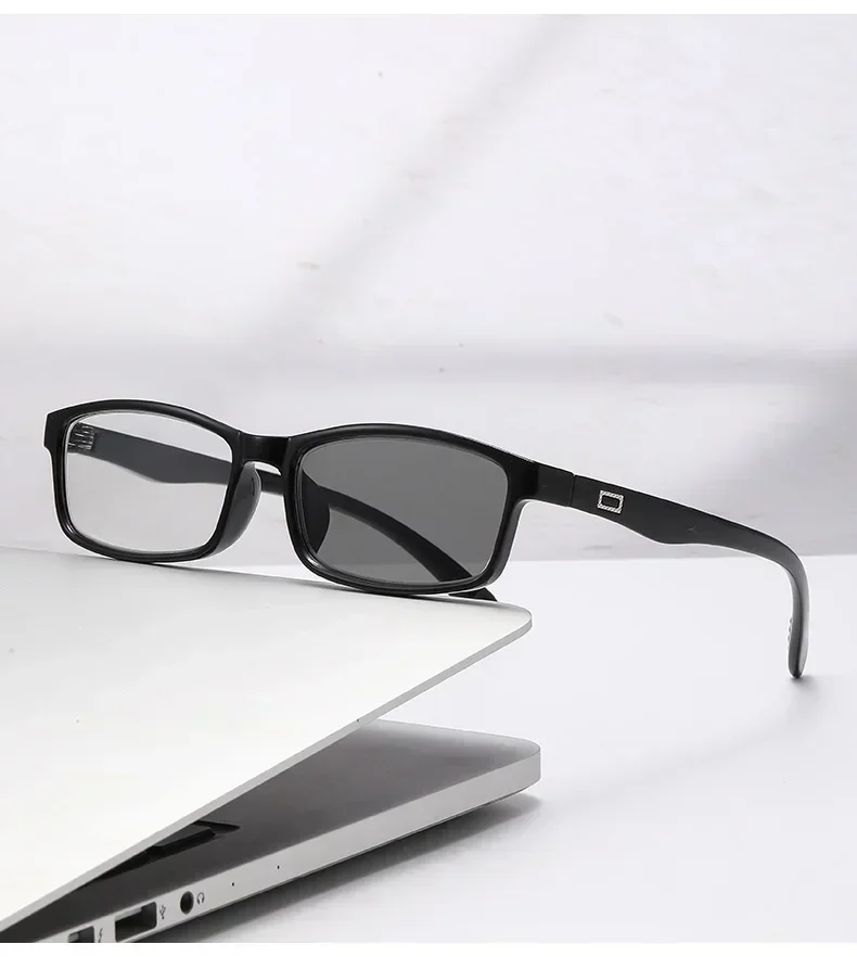 Herren-Presbyopie-Brille mit klassischem Farbverlauf und quadratischem Rahmen, multifokale Lesebrille mit photochrome Linse, 0 bis +4,0 – Detail 7