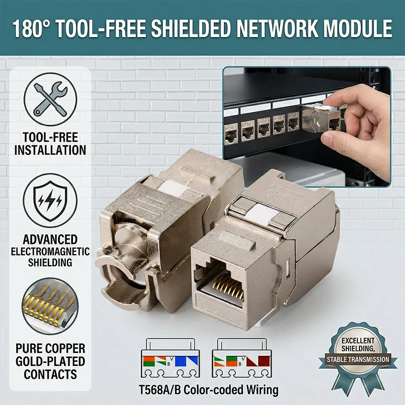 

10 шт. - Защищенный безинструментальный разъем RJ45 Keystone Jack CAT.6, без пресс-фитинга, с обжимом вверх-вниз, сетевой коннектор для передачи данных 10 Гбит/с для экранированных сетей Cat.6