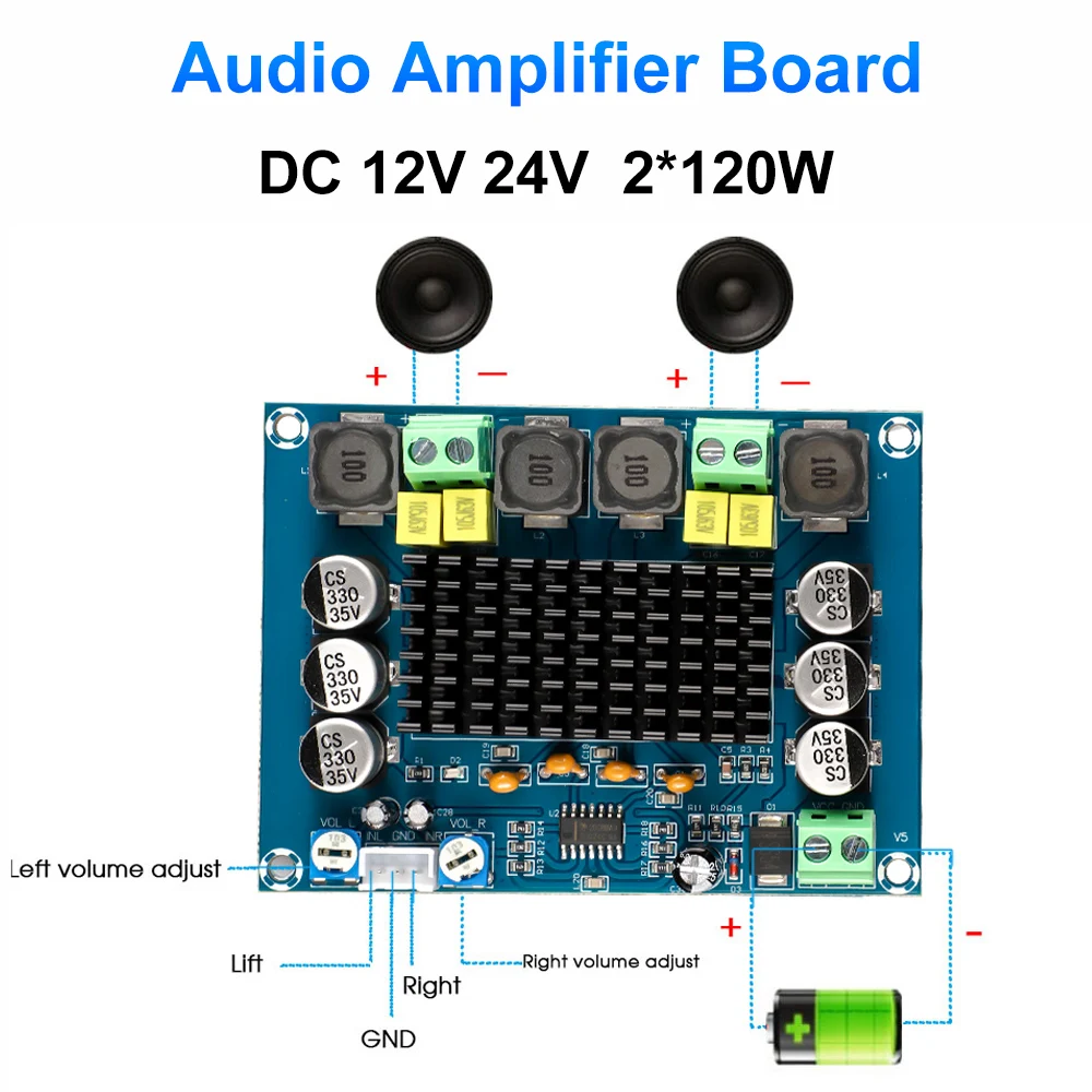 DC 12 В 24 В 2*120 Вт плата усилителя звука двухканальный стерео высокой мощности цифровой аудио усилитель мощности плата для динамика музыка