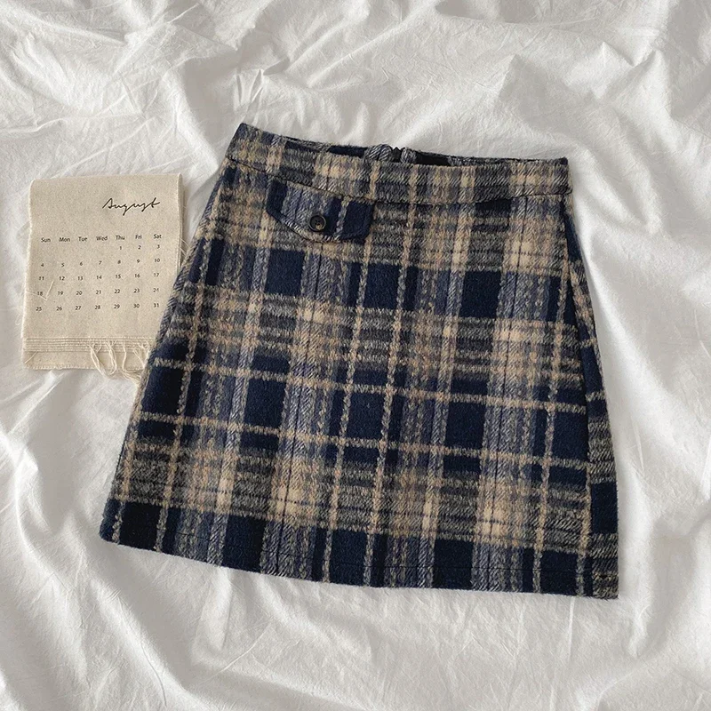 Plaid Mini Skirts Women Autumn Thick Clothing All-match Harajuku Temperament Юбка Женская Fit New High Waist Sexy Cute A-line