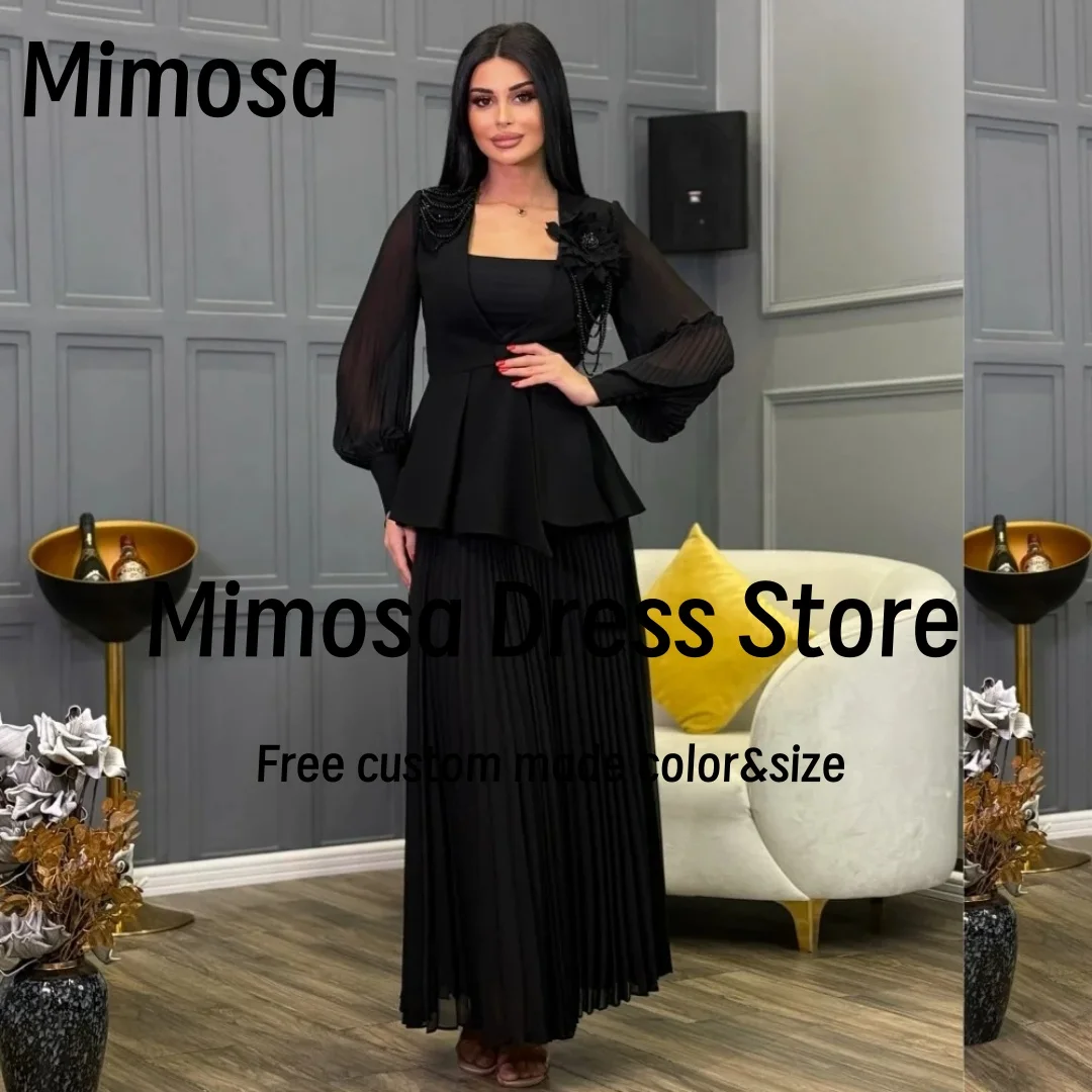 

Mimosa из двух частей платья для выпускного вечера длиной до щиколотки со складками шифоновое вечернее платье с бисером и цветами с длинными рукавами куртки Vestidos по индивидуальному заказу