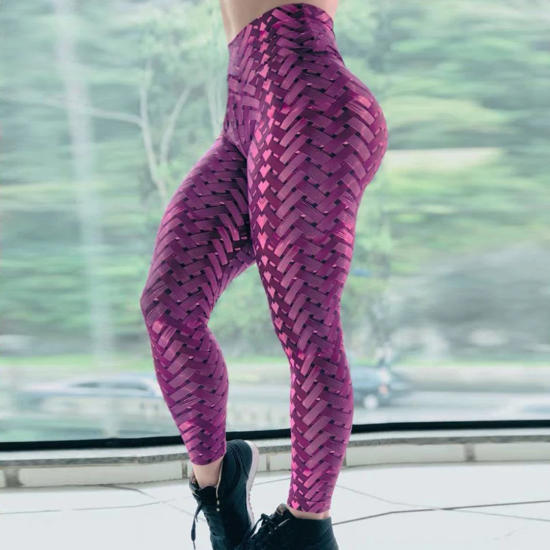Women’s knitted digital-printed, slim-fit, undergarment leggings with peach-colored buttocks and high waist, suitable for exerci