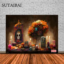 Mexico Day of The Dead Backdrop Mexican Fiesta Guitar Cactus Skull Dress-up Party Photography Background Decor Photo Studio Prop