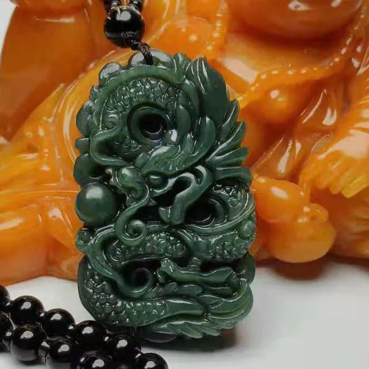 

Natural High Quality Hetian Green Jade Dragon Pendant Zodiac Dragon Jade Necklace Energy Guardian Wealth Domain