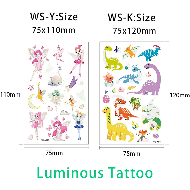 Tatuajes luminosos temporales para niños, pegatinas de sirena Licorne, tatuajes de Pokémon, unicornio, 5, 10 Uds./Set
