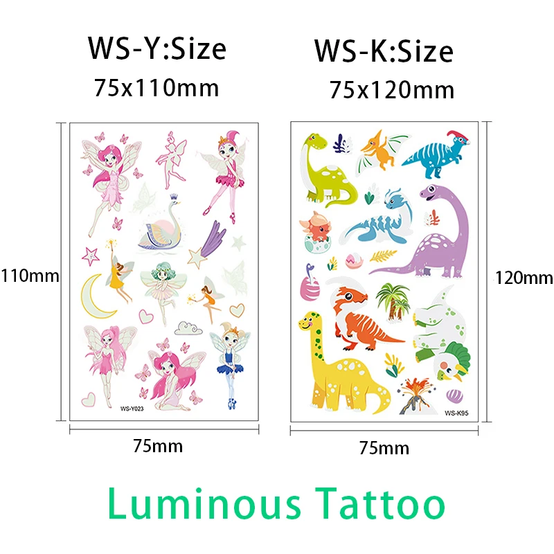 Tatouage lumineux pour enfants, 5 10 pièces/ensemble, autocollants Licorne sirène, Pokemon, temporaire