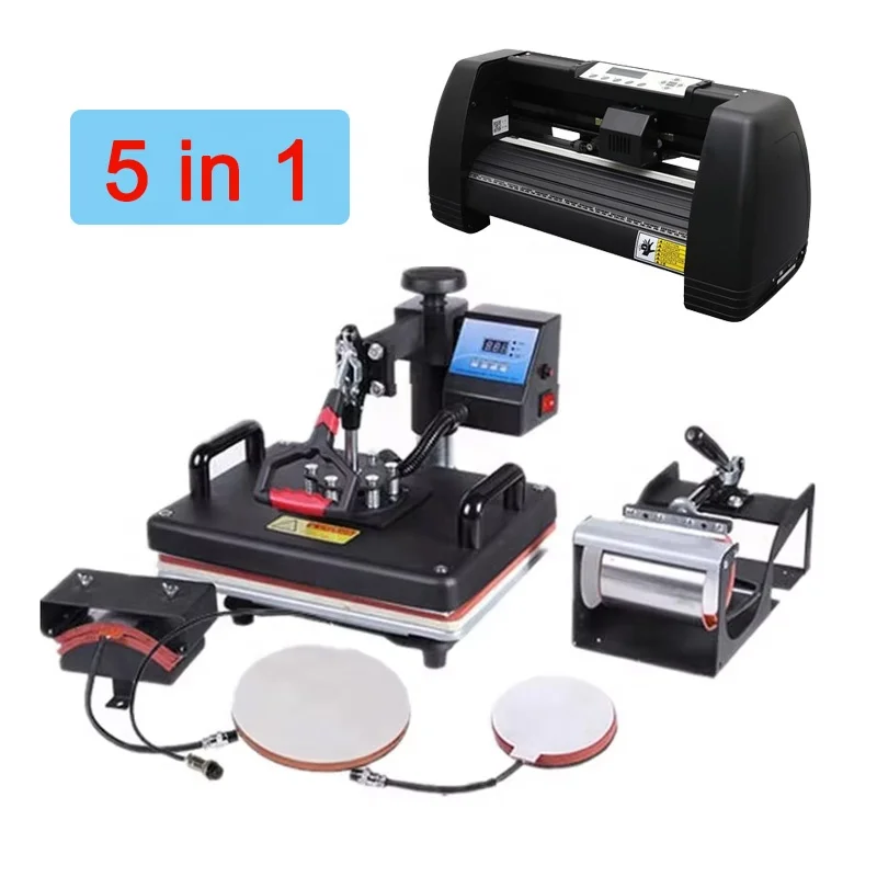 Heat Press Machine 12x15 Sublimation Machine 5 In Combo Heat Press Machine With 365mm Cutter Plotter