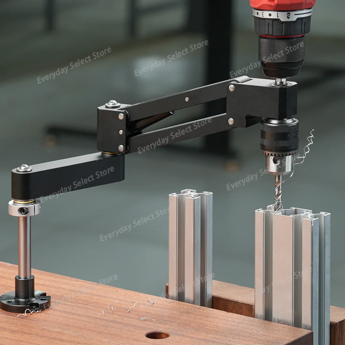 Adjustable Articulating Tapping‑Arm Stand, Cantilever‑Type Guide for Hand‑Held Electric Drill & Aluminum‑Profile DIY Works