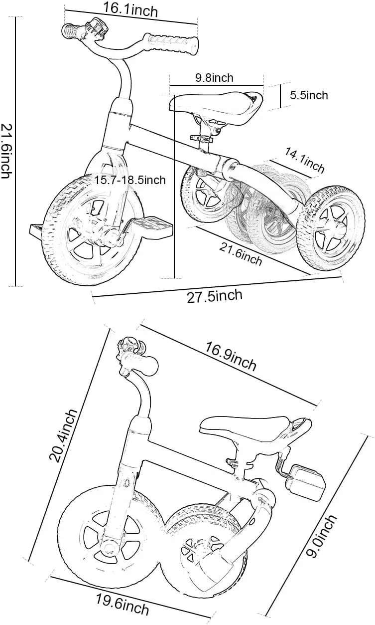 Tricicli per bambini 3 in 1 per ragazzi e ragazze di 2-5 anni con pedale e campanello staccabili con sedile regolabile, equilibrio pieghevole per bambini