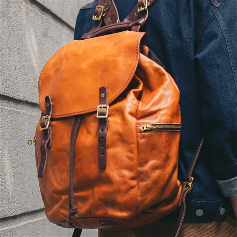 Zaini da uomo in vera pelle di lusso vintage di alta qualità di moda designer di viaggi all'aperto fatti a mano di grande capacità bagpack