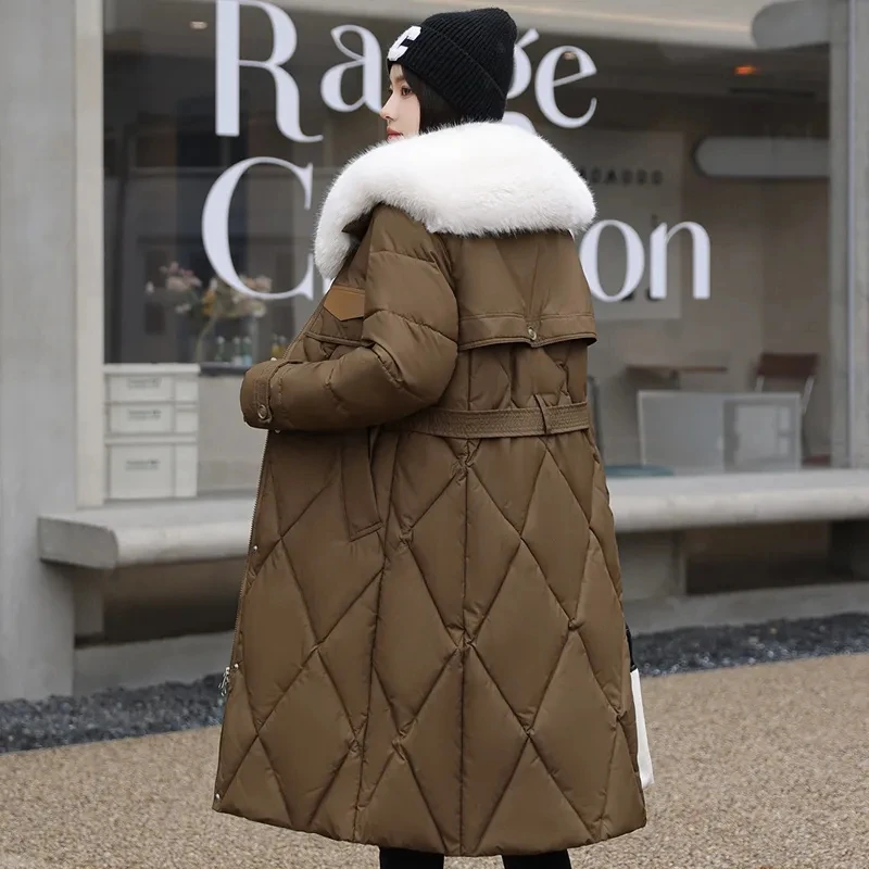 Thicken Parker Jacket 2025 Winter New Fashion Big Hair Collar High end Coat for Women Warm Cold proof Temperament Long Overcoat
