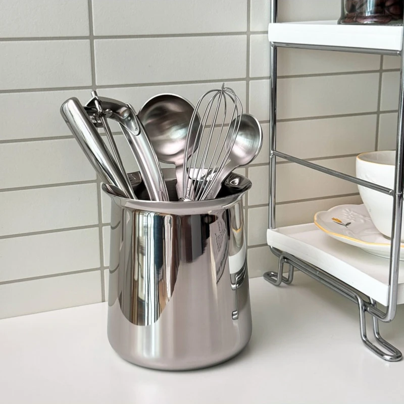 

Modern Minimalist Stainless Steel Desktop Storage Bin Kitchen Utensil Organizer Makeup Brush Stationery Pen Holder