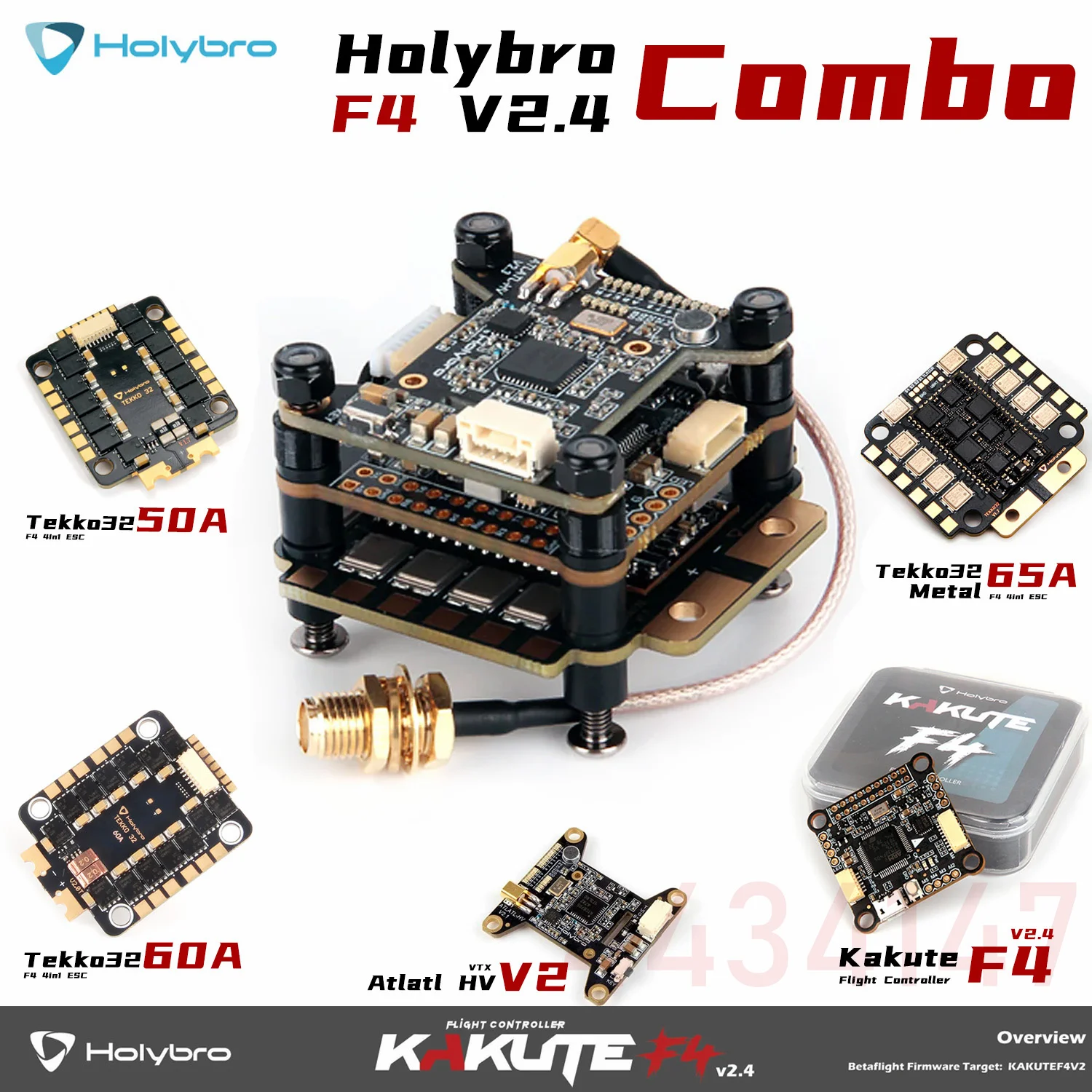 Holybro Kakute F4 V2.4 Flight Controller MPU6000 With Tekko32 F4 4in1 50A/60A/65A ESC Atlatl V2 VTX 30X30mm For RC FPV Freestyle