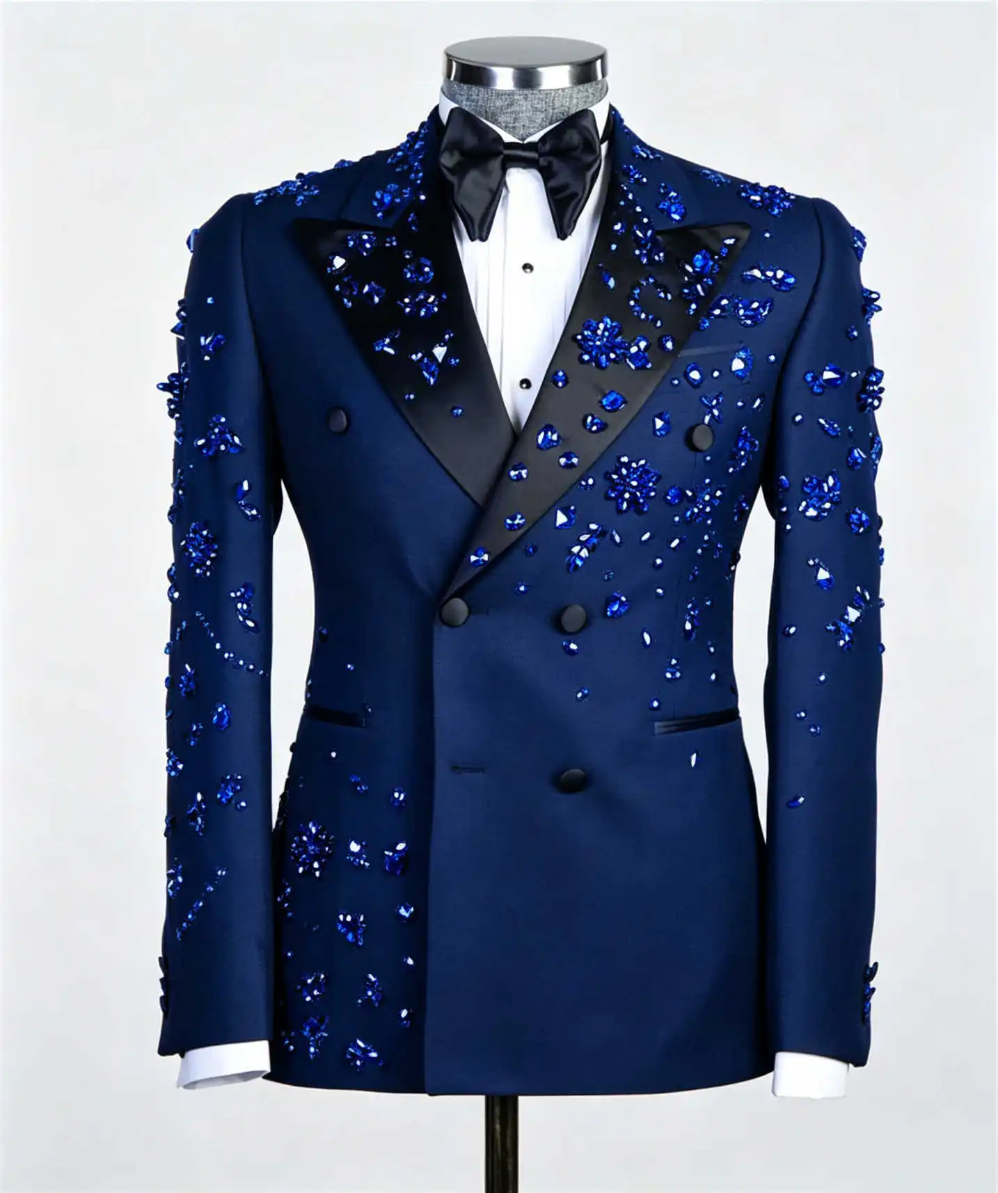 Big Diamond Men Tuxedos Slim Fit Party Birthday Groom Wedding Wear Customized Full Beads Outfits 2 Pieces
