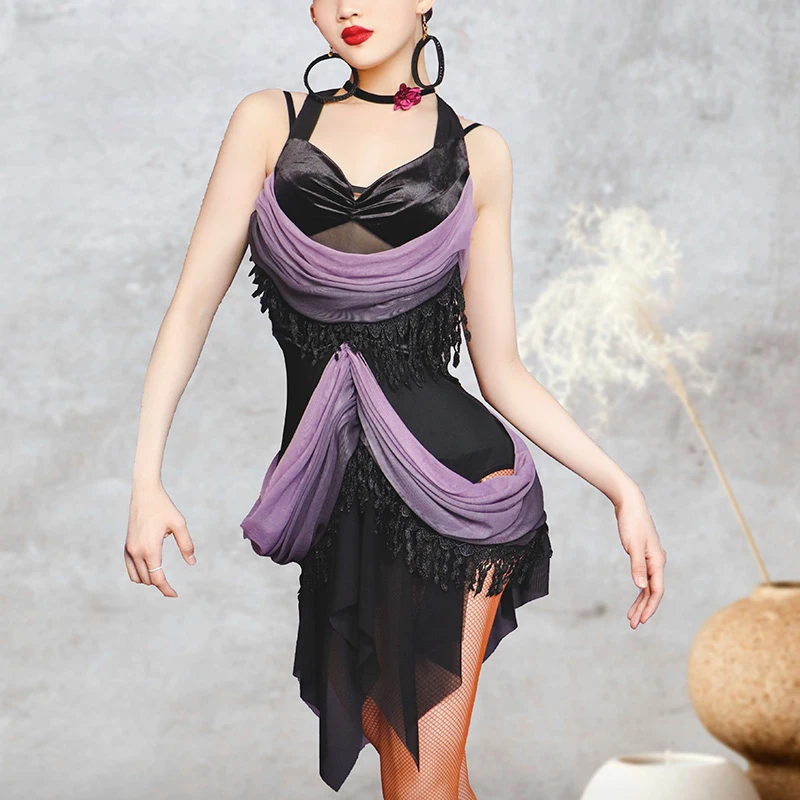 

2025 сексуальное платье для латинских танцев для женщин, градиентное платье нестандартной формы для взрослых, одежда для латинских танцев национального стандарта DN20886