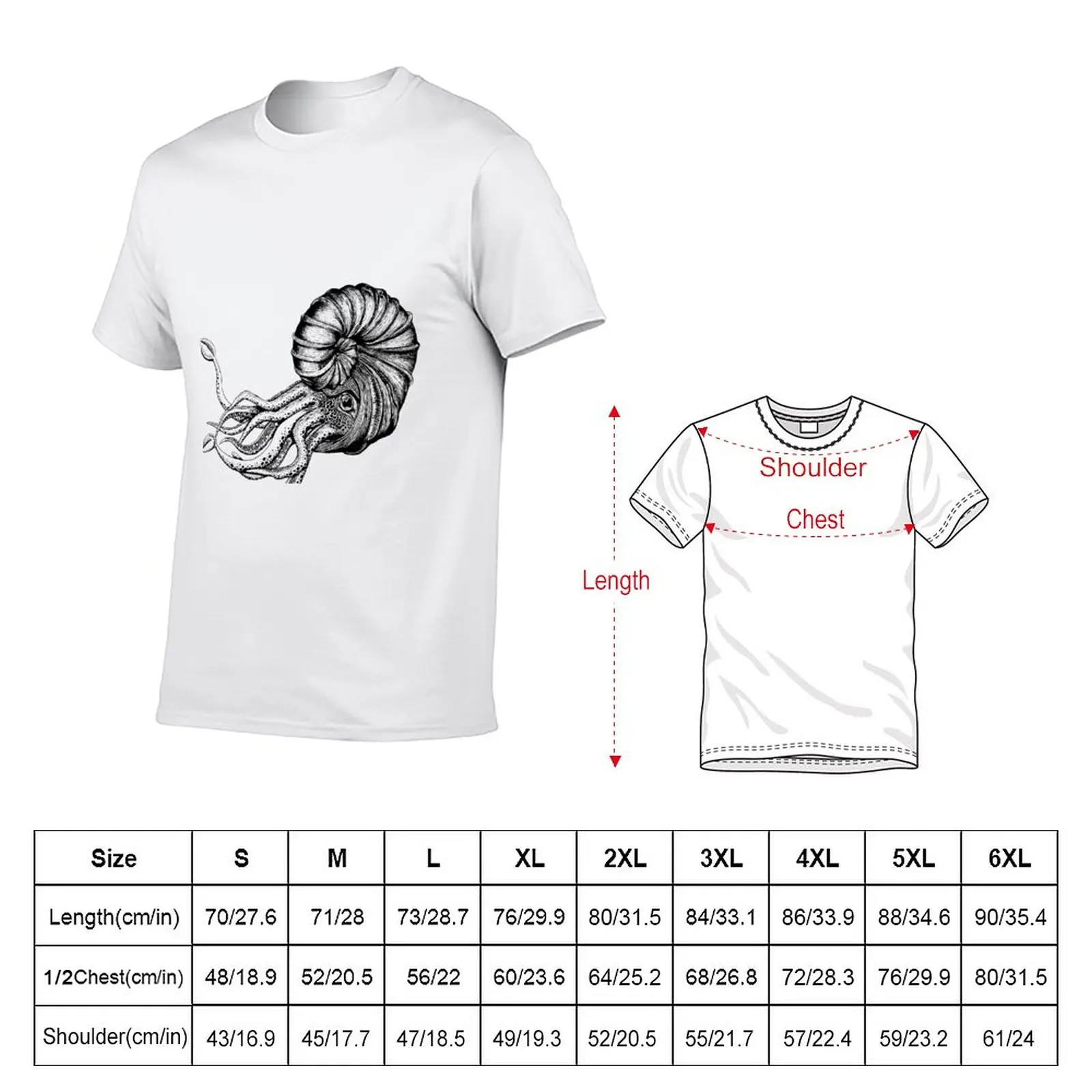 New Ammonite Illustration T-Shirt Aesthetic clothing t-shirts man vintage clothes sweat shirts mens t shirt graphic