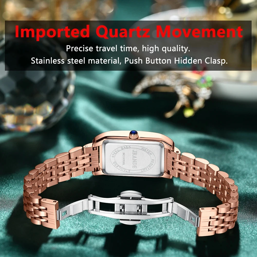 POEDAGAR Women Watch Fashion Luxury Diamond Green Dial Square Quartz Watches Stainless Steel Waterproof Ladies Wristwatch Gift