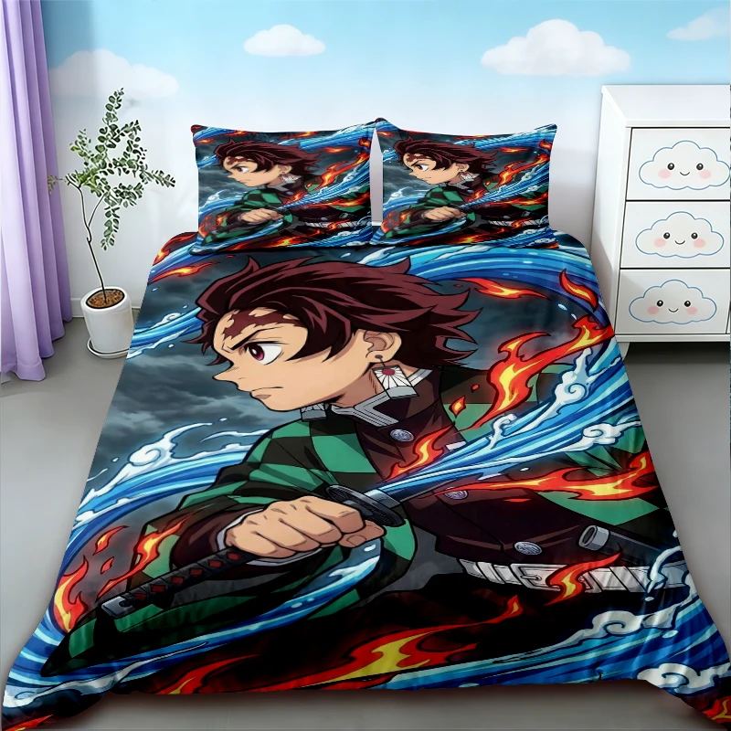 

Duvet Cover Demon Slayer 3D Bedding Set Anime Pillowcases Single Twin Full Queen King Size Home Decor Quilt Pillowcase Boys Gift
