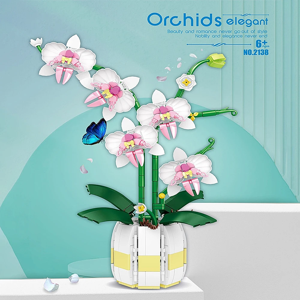 Building Blocks Orchid Flowers Bouquet Flower Blocks Bonsai Plant Model Bricks Romantic DIY Home Decoration Toy for Kids Gift