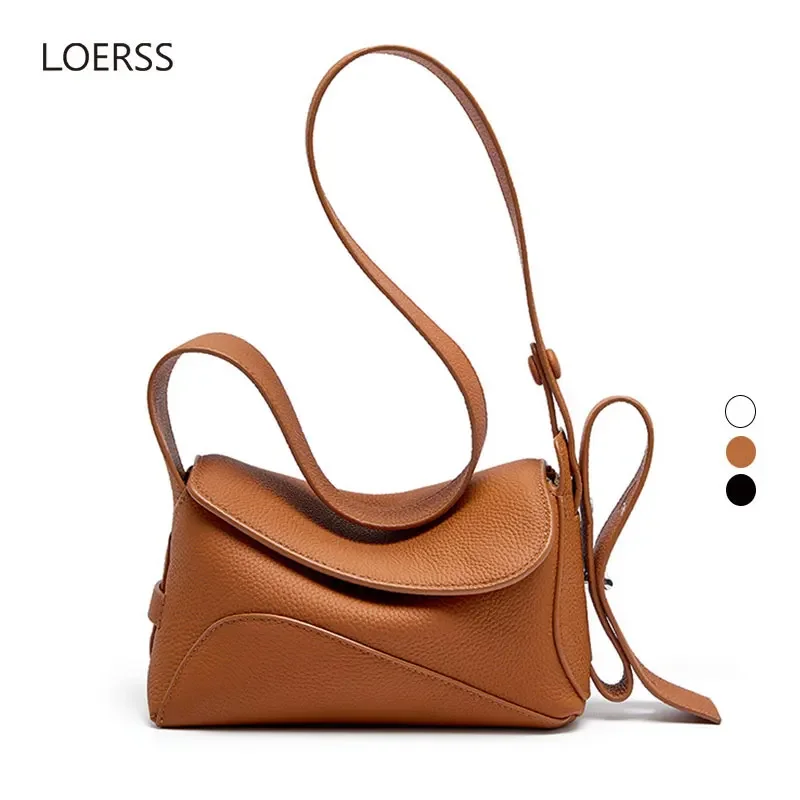 LOERSS-Bolsa de ombro casual de couro genuíno para mulheres, bolsa tiracolo feminina, de grande capacidade, bolsa de compras, novo design, 2023